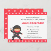 かわいい忍者子供の誕生日パーティの招待状 招待状 (正面/裏面)