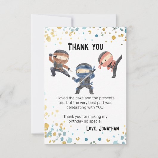 かわいい忍者子供の誕生日パーティー サンキューカード (正面)