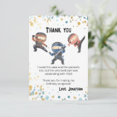 かわいい忍者子供の誕生日パーティー サンキューカード (スタンド正面)