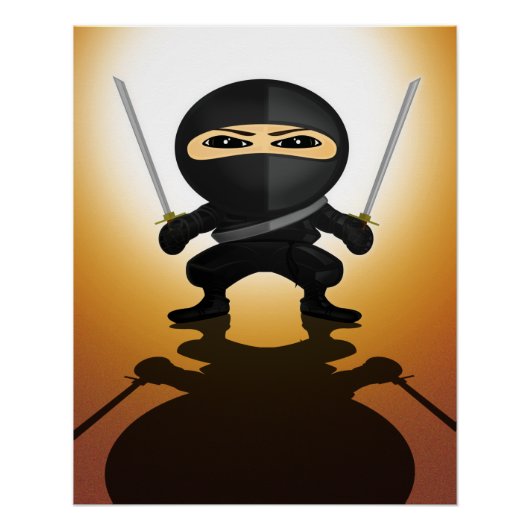 かわいい忍者少年アニメの戦士 刀 アクション ポスター (正面)
