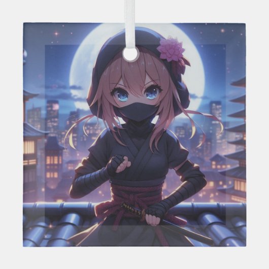 かわいい忍者戦士の女の子 ガラスオーナメント (正面)