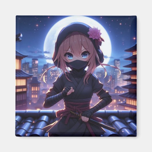 かわいい忍者戦士の女の子 マグネット (正面)