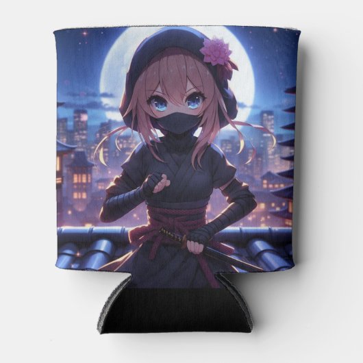かわいい忍者戦士の女の子 缶クーラー (正面)