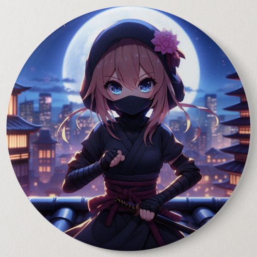 かわいい忍者戦士の女の子 缶バッジ (正面)