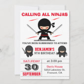 かわいい忍者戦士の子供たちの誕生日パーティー招待状 招待状 (正面)