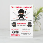 かわいい忍者戦士の子供たちの誕生日パーティー招待状 招待状 (スタンド正面)