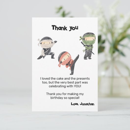 かわいい忍者戦士の子供の誕生日パーティー サンキューカード (スタンド正面)