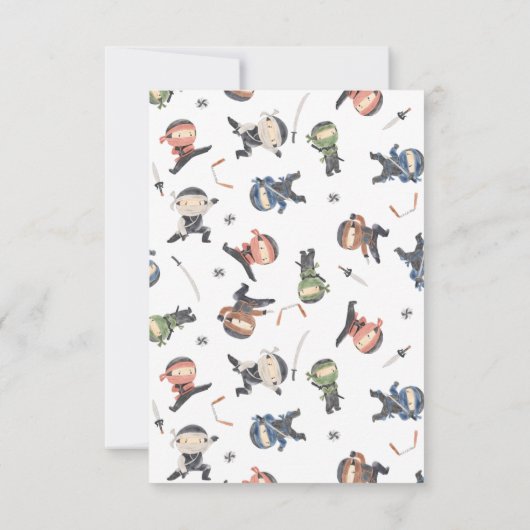 かわいい忍者戦士の子供の誕生日パーティー サンキューカード (裏面)