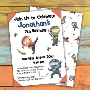 かわいい忍者戦士の子供の誕生日パーティー 招待状