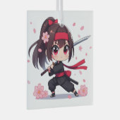 かわいい忍者戦士の花の女の子 ガラスオーナメント (正面右)
