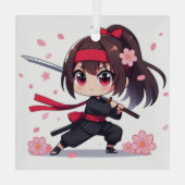 かわいい忍者戦士の花の女の子 ガラスオーナメント (裏面)