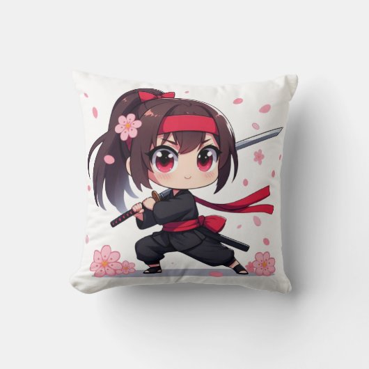 かわいい忍者戦士の花の女の子 クッション (正面)