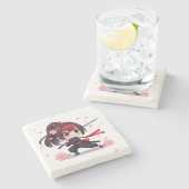 かわいい忍者戦士の花の女の子 ストーンコースター (横)