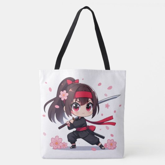 かわいい忍者戦士の花の女の子 トートバッグ (正面)
