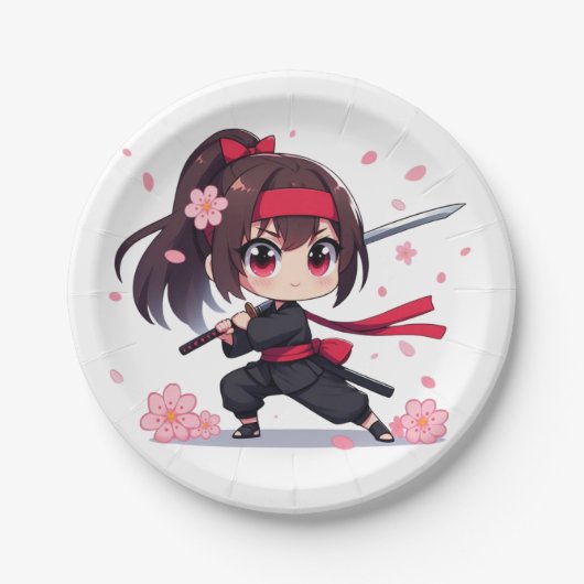かわいい忍者戦士の花の女の子 ペーパープレート (正面)