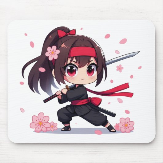 かわいい忍者戦士の花の女の子 マウスパッド (正面)