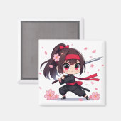 かわいい忍者戦士の花の女の子 マグネット (正面/裏面)