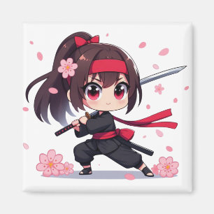 かわいい忍者戦士の花の女の子 マグネット