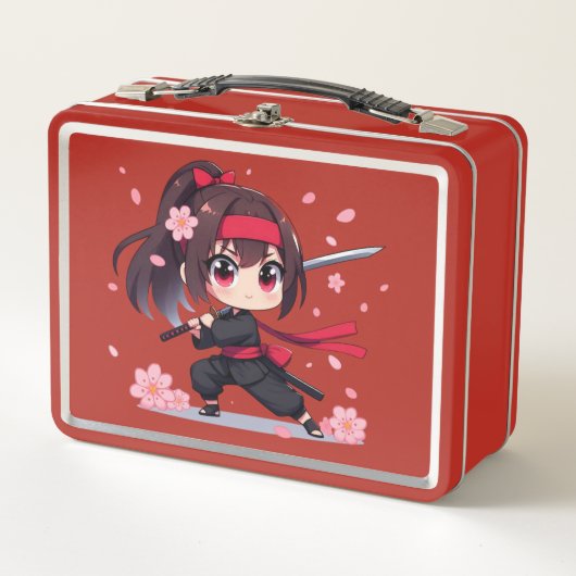 かわいい忍者戦士の花の女の子 メタルランチボックス (正面)
