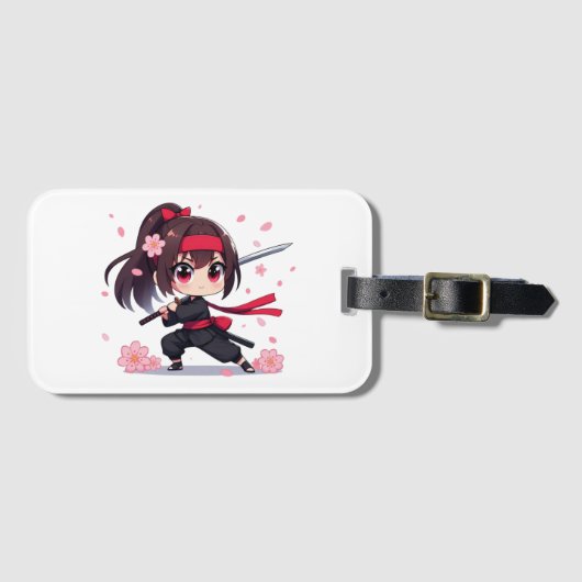 かわいい忍者戦士の花の女の子 ラゲッジタグ (正面横)