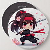 かわいい忍者戦士の花の女の子 缶バッジ (正面&裏面)
