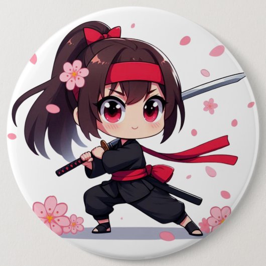 かわいい忍者戦士の花の女の子 缶バッジ (正面)