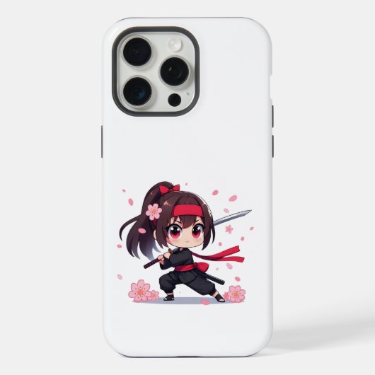 かわいい忍者戦士の花の女の子 iPhoneケース (裏面)