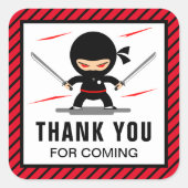 かわいい忍者戦士キッズの誕生日パーティーファーバー スクエアシール (正面)