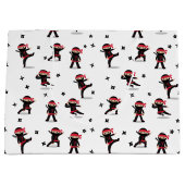 かわいい忍者戦士キッズブラック&レッドパターン ラージペーパーバッグ (正面)