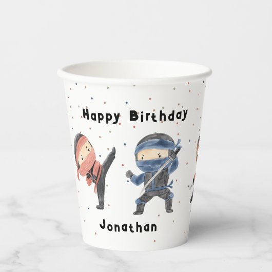 かわいい忍者戦士キッズ名前をカスタムする誕生日パーティー 紙コップ (正面)