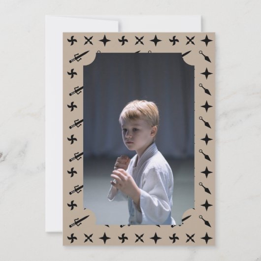 かわいい忍者戦士子供の誕生日写真 招待状 (裏面)