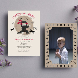 かわいい忍者戦士子供の誕生日写真 招待状