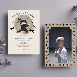 かわいい忍者戦士子供の誕生日写真 招待状