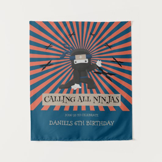 かわいい忍者戦士子供の誕生日背景 タペストリー (正面)