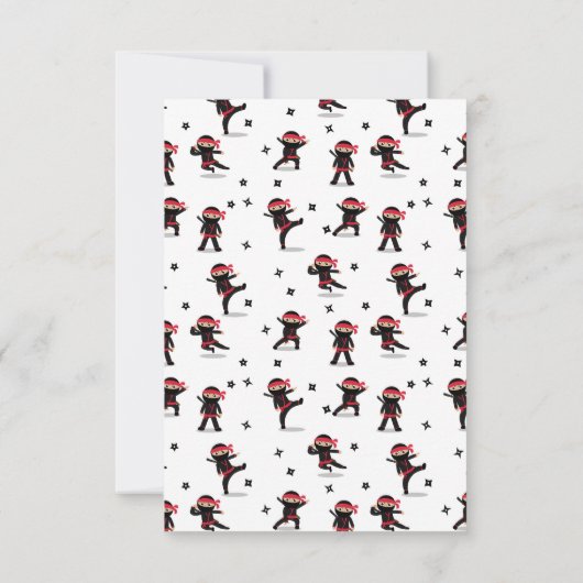 かわいい忍者戦士 ブラック&レッド 子供用 カスタム名前 サンキューカード (裏面)