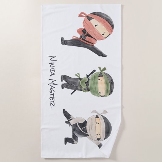 かわいい忍者男女兼用 – キッズウォーター色デザイン ビーチタオル (正面)