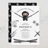 かわいい忍者誕生日パーティーの招待状 招待状 (正面/裏面)