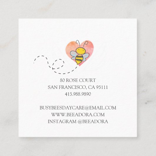かわいい忙しでこぼこハチ保育園 スクエア名刺 (裏面)