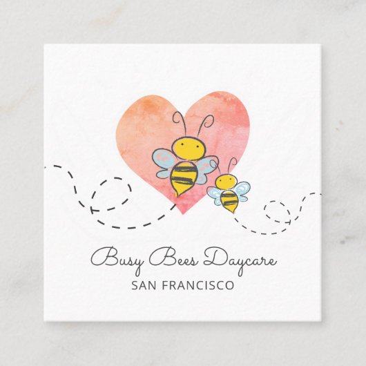 かわいい忙しでこぼこハチ保育園 スクエア名刺 (正面)