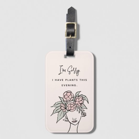 かわいい忙しピンクと私の植物フローラポートレート ラゲッジタグ (正面縦)