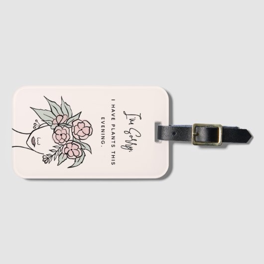 かわいい忙しピンクと私の植物フローラポートレート ラゲッジタグ (正面横)