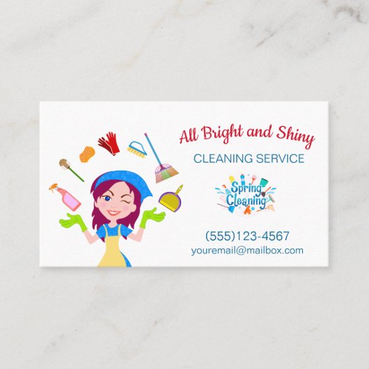 かわいい忙しマンガのメイド掃除サービス 名刺 (正面)