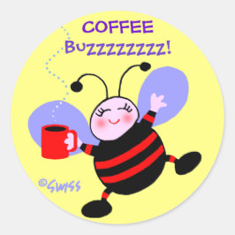 かわいい忙しマンガビーwレッドストライプコーヒーバズ ラウンドシール