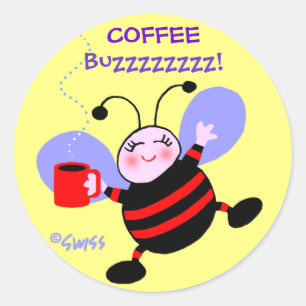 かわいい忙しマンガビーwレッドストライプコーヒーバズ ラウンドシール