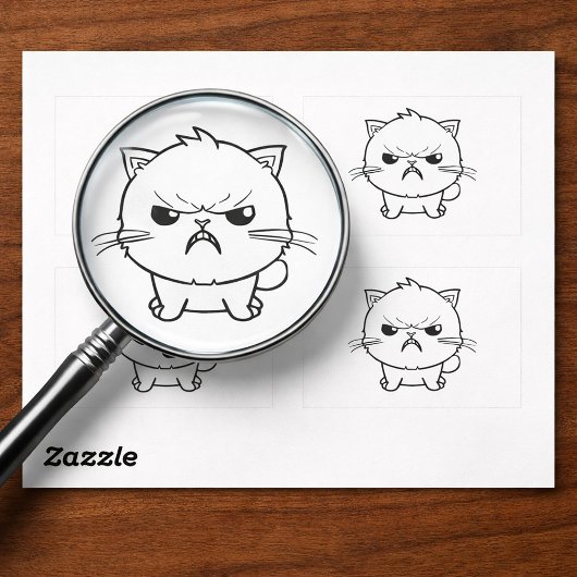 かわいい怒ったシューシューいう猫のラインアートイラスト 長方形シール