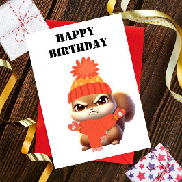 かわいい怒ったリスが包まっている、面白い誕生日 シーズンカード