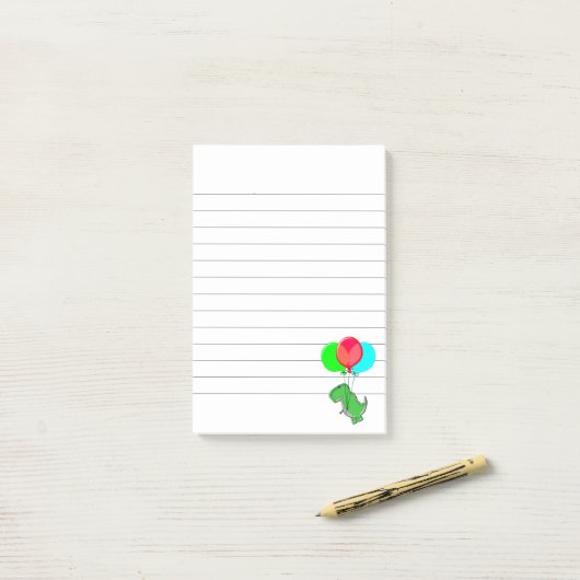かわいい怒った恐竜がパーティ風船を持って飛んでいるイラスト ポストイット (デスク上)