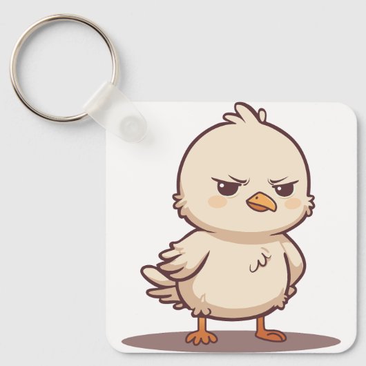 かわいい怒った赤ちゃん鳥のイラスト キーホルダー (正面)