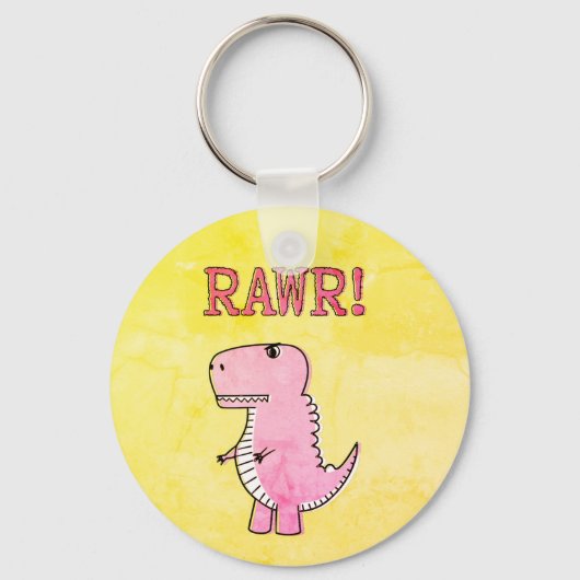 かわいい怒とピンクの漫画Tレックス古い紙 キーホルダー (裏面)