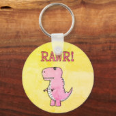 かわいい怒とピンクの漫画Tレックス古い紙 キーホルダー (正面)